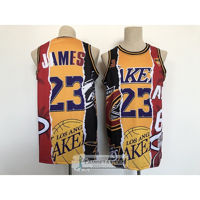 Camiseta Los Angeles Lakers Lebron James NO 23 Heat Cavaliers Negro Rojo Amarillo